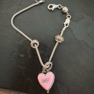 Sterling silver 925 Italy Pink Heart Charm Bracelet valentine Day